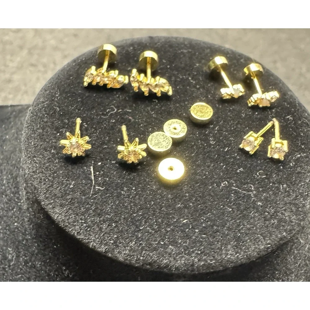 gold tone stud screw back earrings mix lot multiple pairs lobe 4 pairs